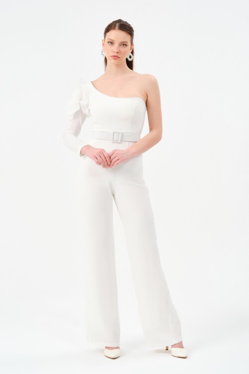 Tek Omuz Detaylı Kemerli Tulum - 1531