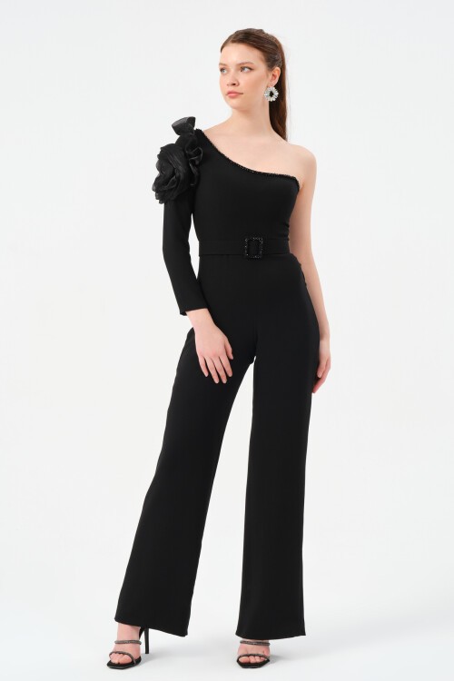 Tek Omuz Detaylı Kemerli Tulum - 1531