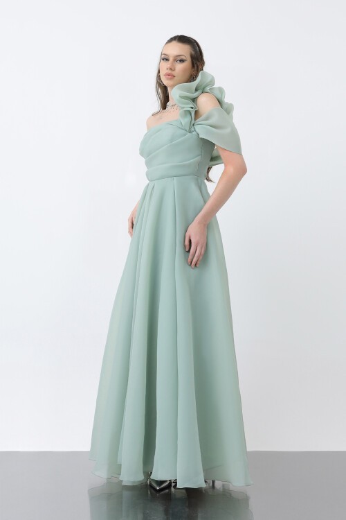 Omuz Detaylı Uzun Elbise - 1775