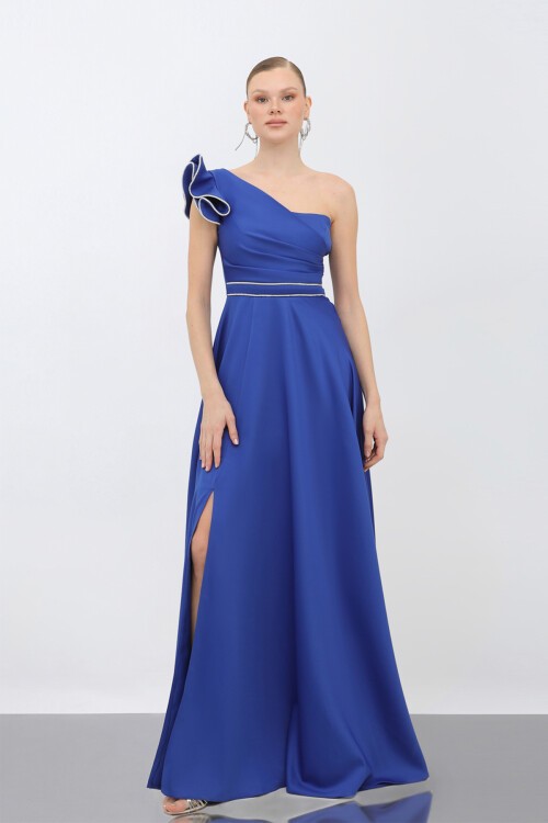 Tek Omuzlu Yırtmaçlı Elbise - 1745