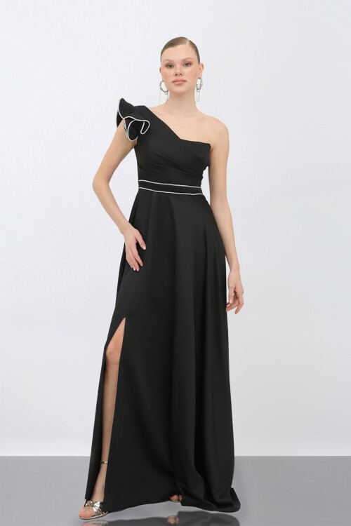 Tek Omuzlu Yırtmaçlı Elbise - 1745