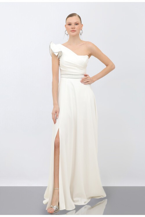 Tek Omuzlu Yırtmaçlı Elbise - 1745