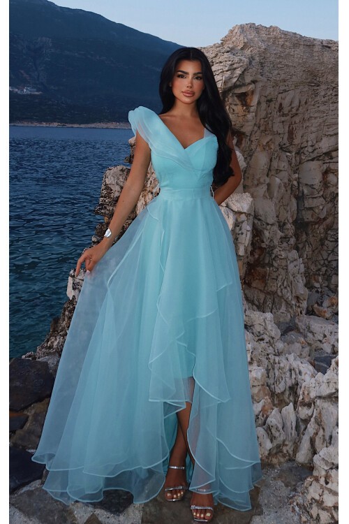 Tül Detaylı Volanlı Elbise - 6003