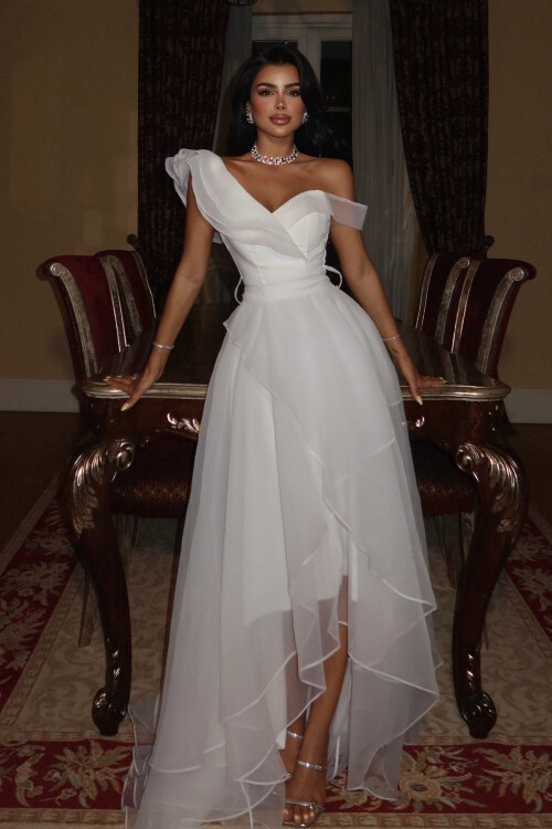 Tül Detaylı Volanlı Elbise - 6003