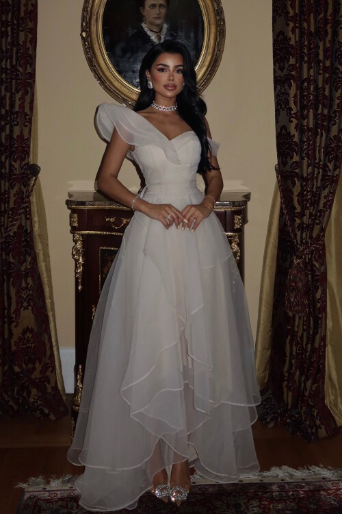 Tül Detaylı Volanlı Elbise - 6003