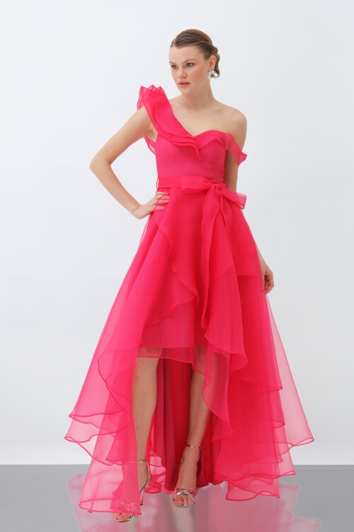 Tül Detaylı Volanlı Elbise - 6003