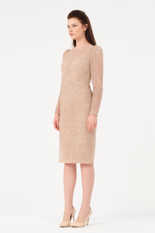 Tül Kumaş Detaylı Midi Elbise - 1619