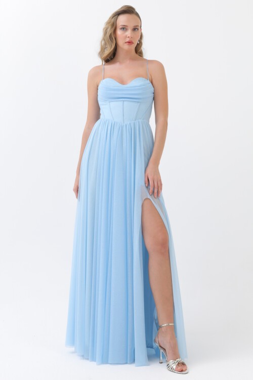 Askılı Simli Yırtmaçlı Elbise - 1771