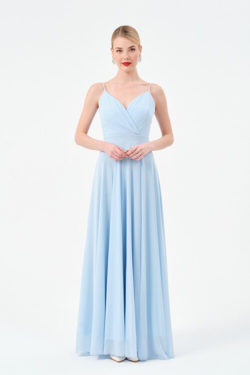 Askılı Drapeli Kruvaze Yaka Elbise - 1524