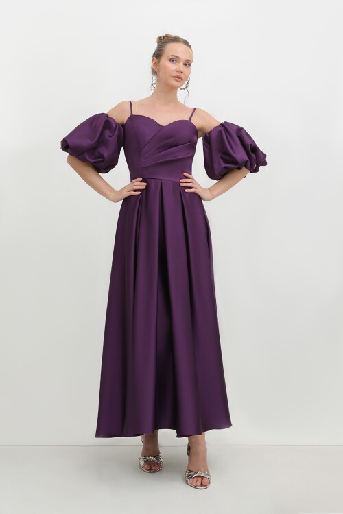 Balon Kollu Drapeli Elbise - 1779