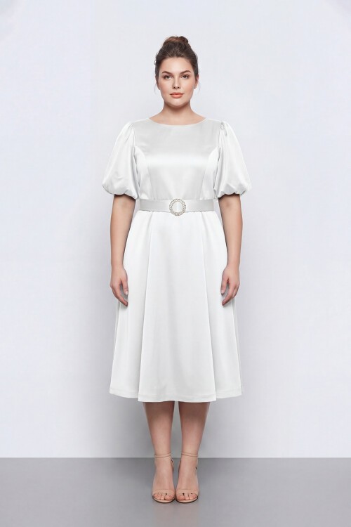 Balon Kollu Kemer Aksesuarlı Midi Abiye - 1621