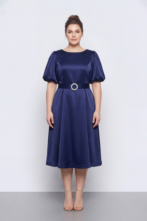 Balon Kollu Kemer Aksesuarlı Midi Abiye - 1621