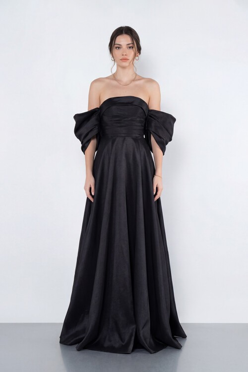 Balon Kollu Straplez Uzun Abiye - 2122