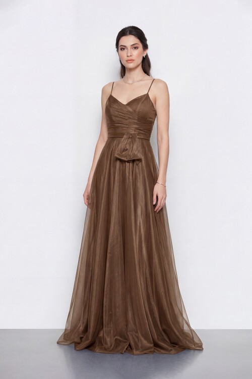 Bel Kuşak Detaylı Uzun Abiye - 2123