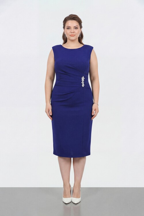 Broş Detaylı Midi Elbise - 1649