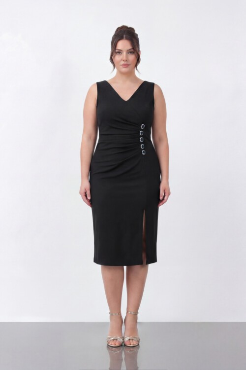 Broş Detaylı Midi Elbise - 1911