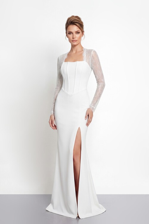 Dantel Kollu Korse Detaylı Yırtmaçlı Abiye - 2062