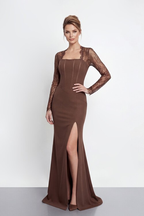 Dantel Kollu Korse Detaylı Yırtmaçlı Abiye - 2062