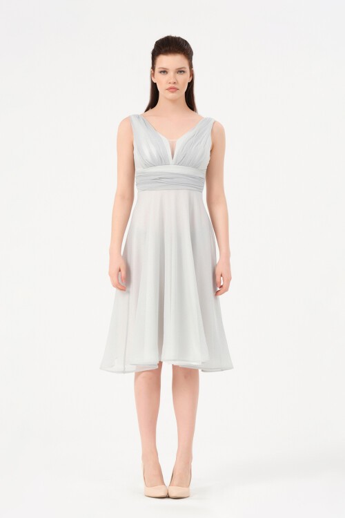 Drape Detaylı Simli Midi Elbise - 1602