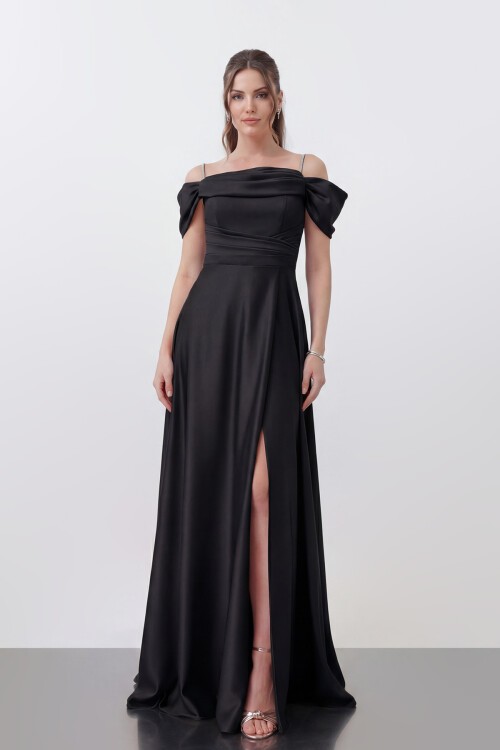 Drape Detaylı Yırtmaçlı Elbise - 1440