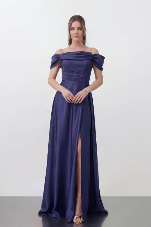 Drape Detaylı Yırtmaçlı Elbise - 1440