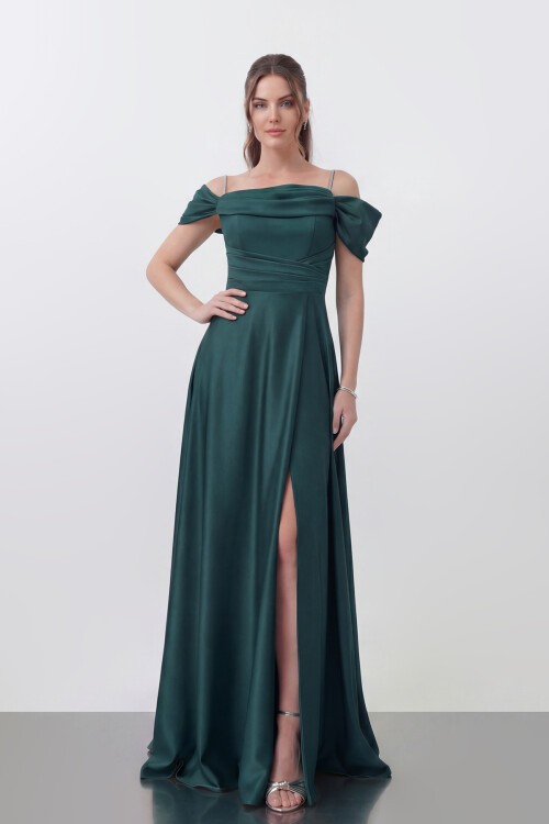 Drape Detaylı Yırtmaçlı Elbise - 1440