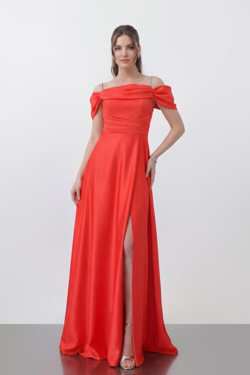 Drape Detaylı Yırtmaçlı Elbise - 1440