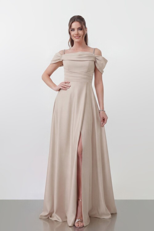 Drape Detaylı Yırtmaçlı Elbise - 1440