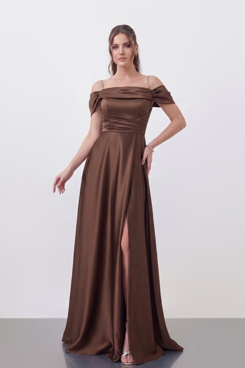 Drape Detaylı Yırtmaçlı Elbise - 1440