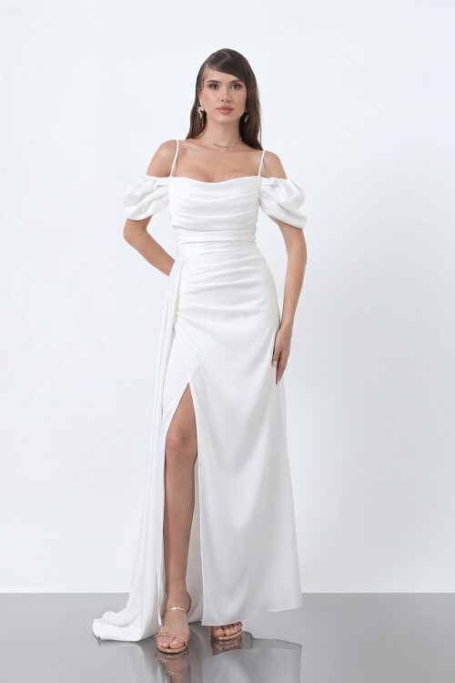 Drapeli Düşük Kollu Elbise - 1910