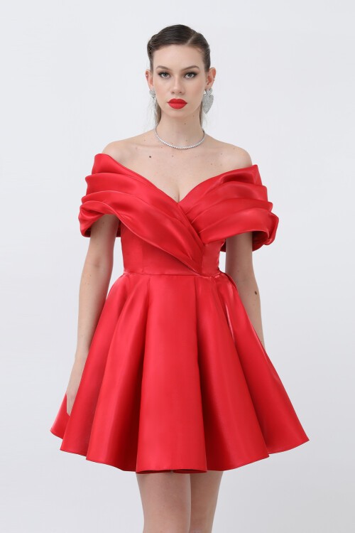 Drapeli Kayık Yaka Elbise - 1843