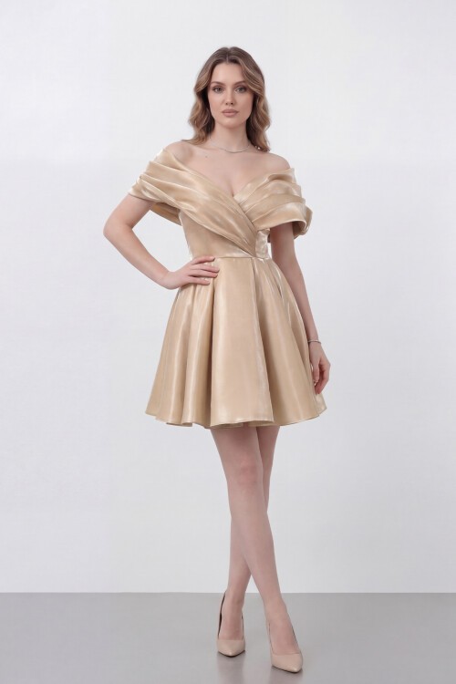 Drapeli Kayık Yaka Elbise - 1843