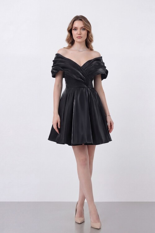 Drapeli Kayık Yaka Elbise - 1843