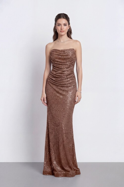 Drapeli Straplez Abiye - 2110