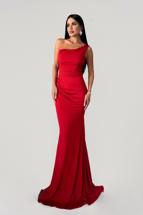 Drapeli Tek Omuzlu Elbise - 1578