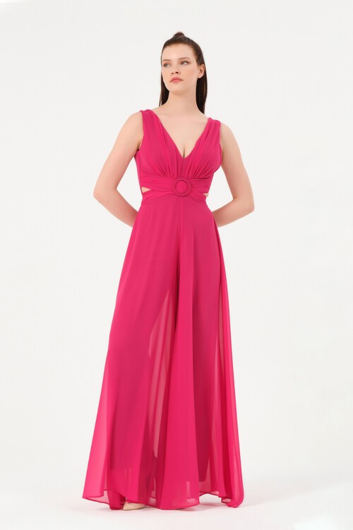 Drapeli Toka Detaylı Şifon Tulum - 1300