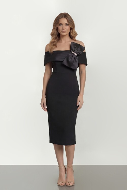 Fiyonk Detaylı Omuz Açık Midi Abiye - 2002