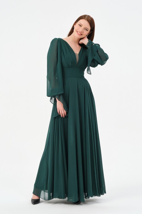 Göğüs Detaylı Drapeli Elbise - 1519