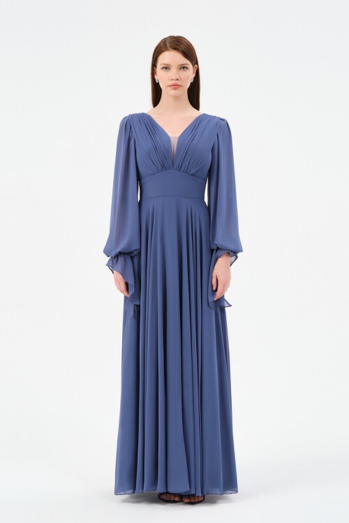 Göğüs Detaylı Drapeli Elbise - 1519