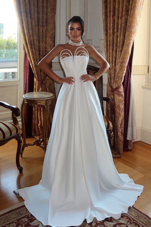 Göğüs Detaylı Straplez Elbise - 1886