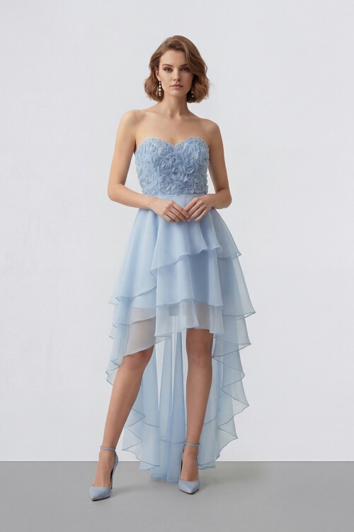 Gül Dokulu Kat Kat Şifon Abiye - 2031