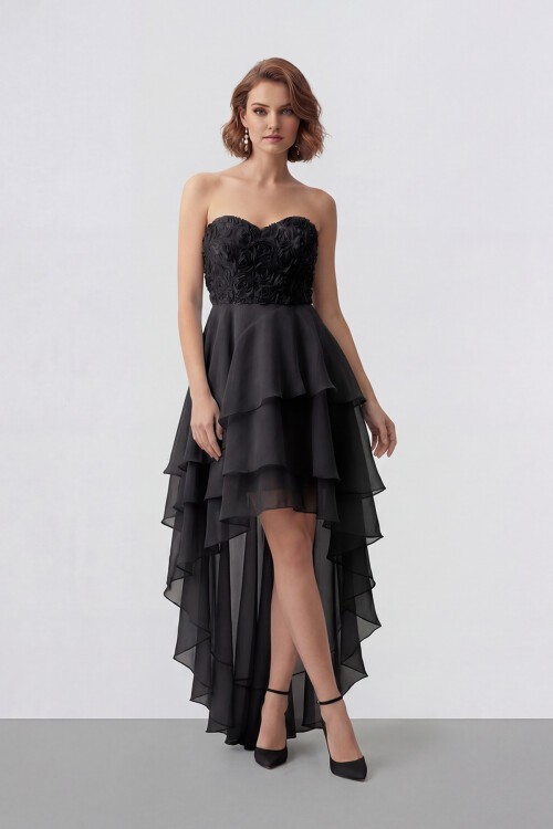 Gül Dokulu Kat Kat Şifon Abiye - 2031