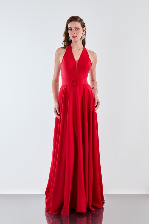 Kemer Detaylı Halter Yaka Elbise - 1948