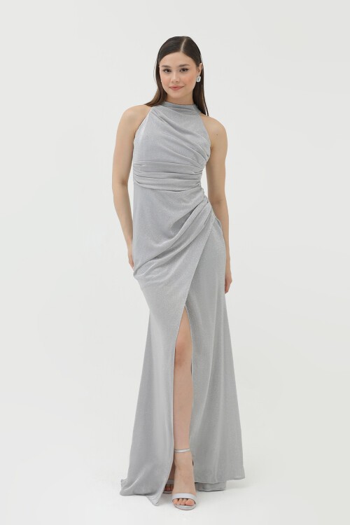 Halter Yaka Simli Elbise - 1744