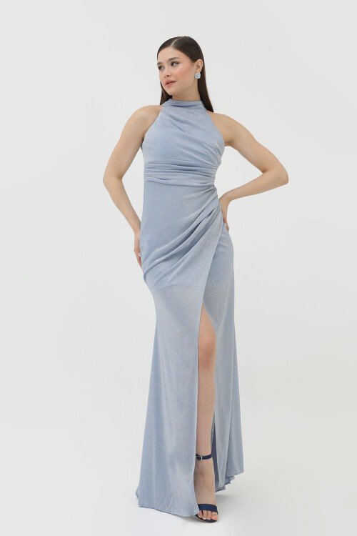 Halter Yaka Simli Elbise - 1744