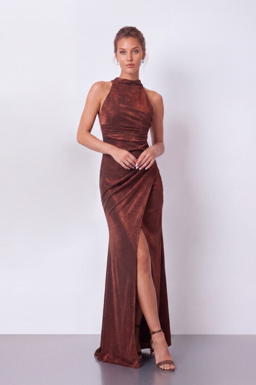 Halter Yaka Simli Elbise - 1744