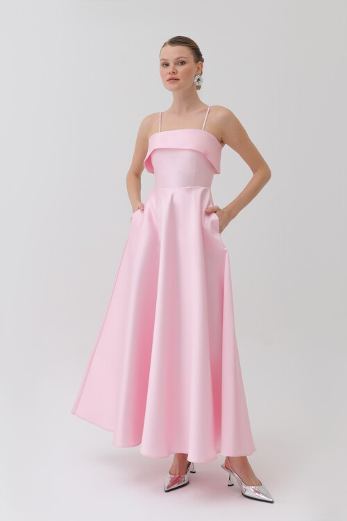 İnce Askılı Midi Elbise - 6000