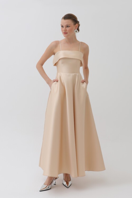 İnce Askılı Midi Elbise - 6000