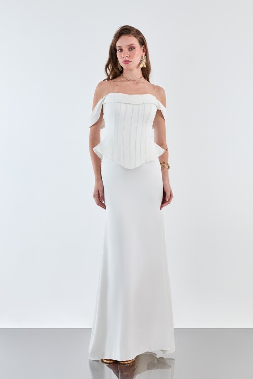 Kayık Yaka Korse Detaylı Elbise - 2020