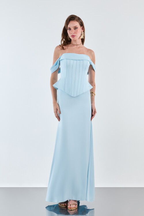 Kayık Yaka Korse Detaylı Elbise - 2020